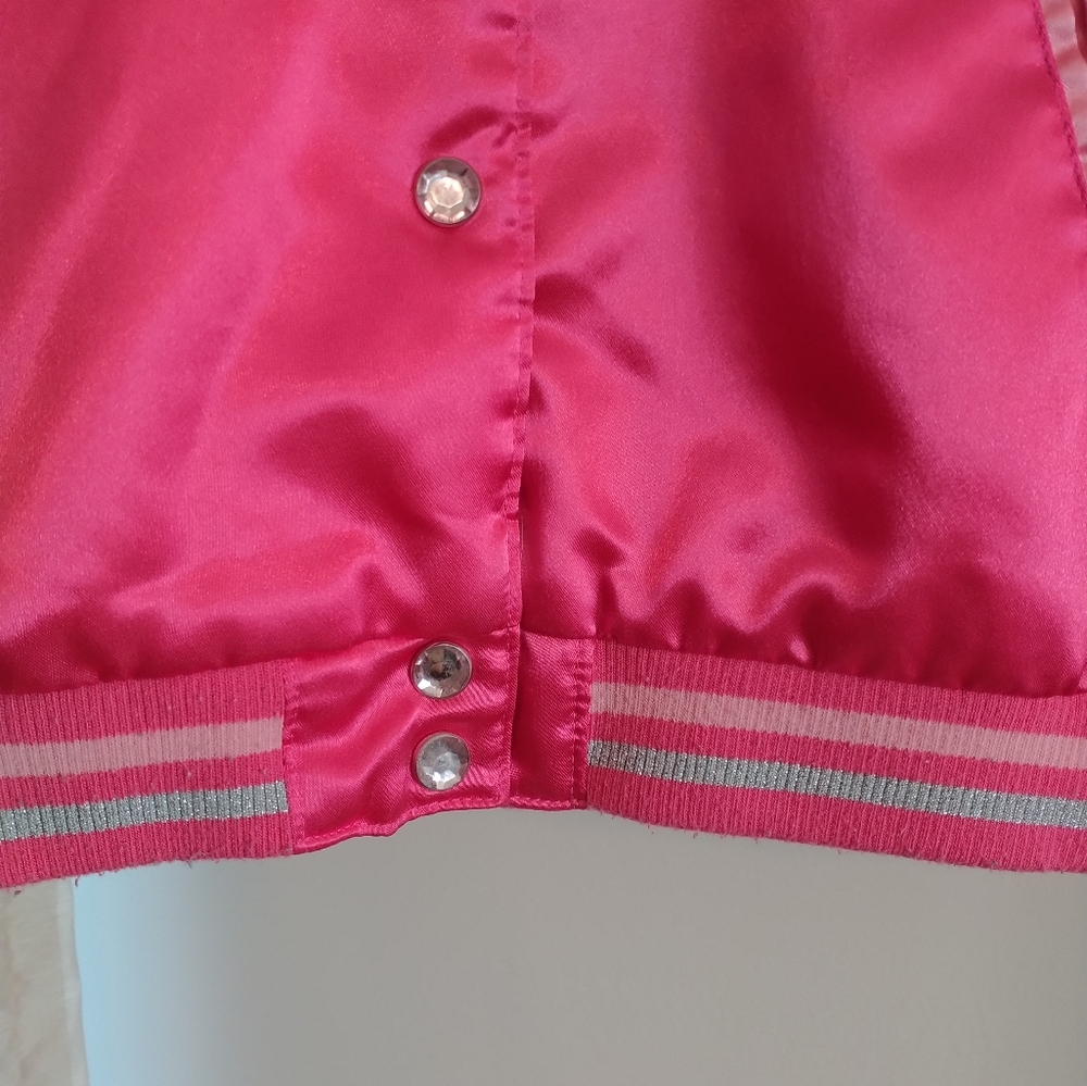 Minnie Mouse Girls Jacket Pink Coat Size 9 10 Satin Bomber Varsity Embroidered - Picture 11 of 13
